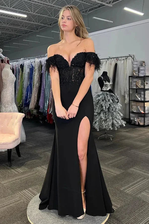 Black Off-Shoulder Sleeveless Mermaid Party Prom Dress