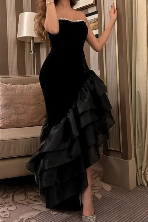 Black Strapless Empire Two Tone Party Dress