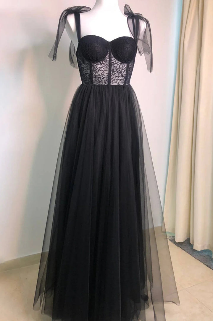 Black Sweetheart Tulle A-Line Party Prom Dress