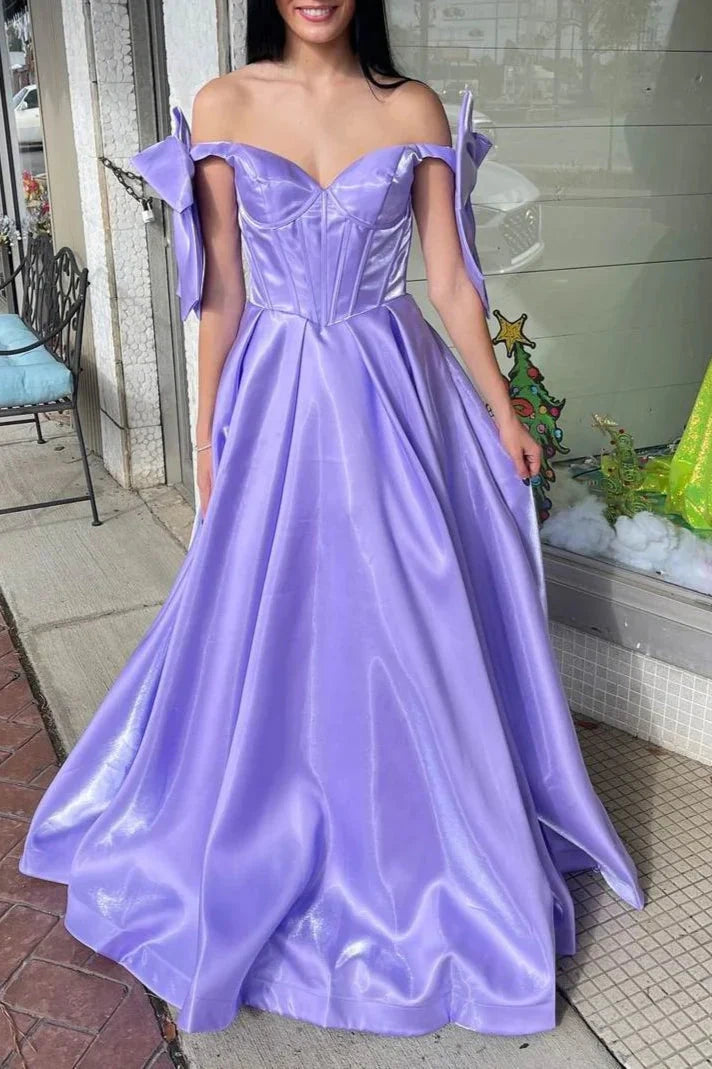 Bow Off-Shoulder A-Line Empire Party Prom Dress