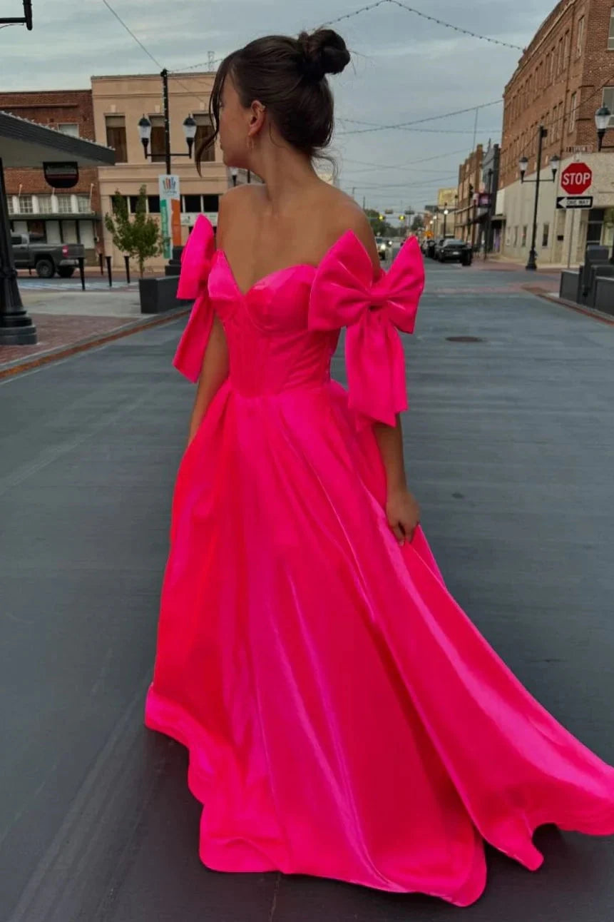 Bow Off-Shoulder A-Line Empire Party Prom Dress