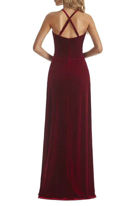 Burgundy Velvet V-Neck Spaghetti Straps Bridesmaid Dress