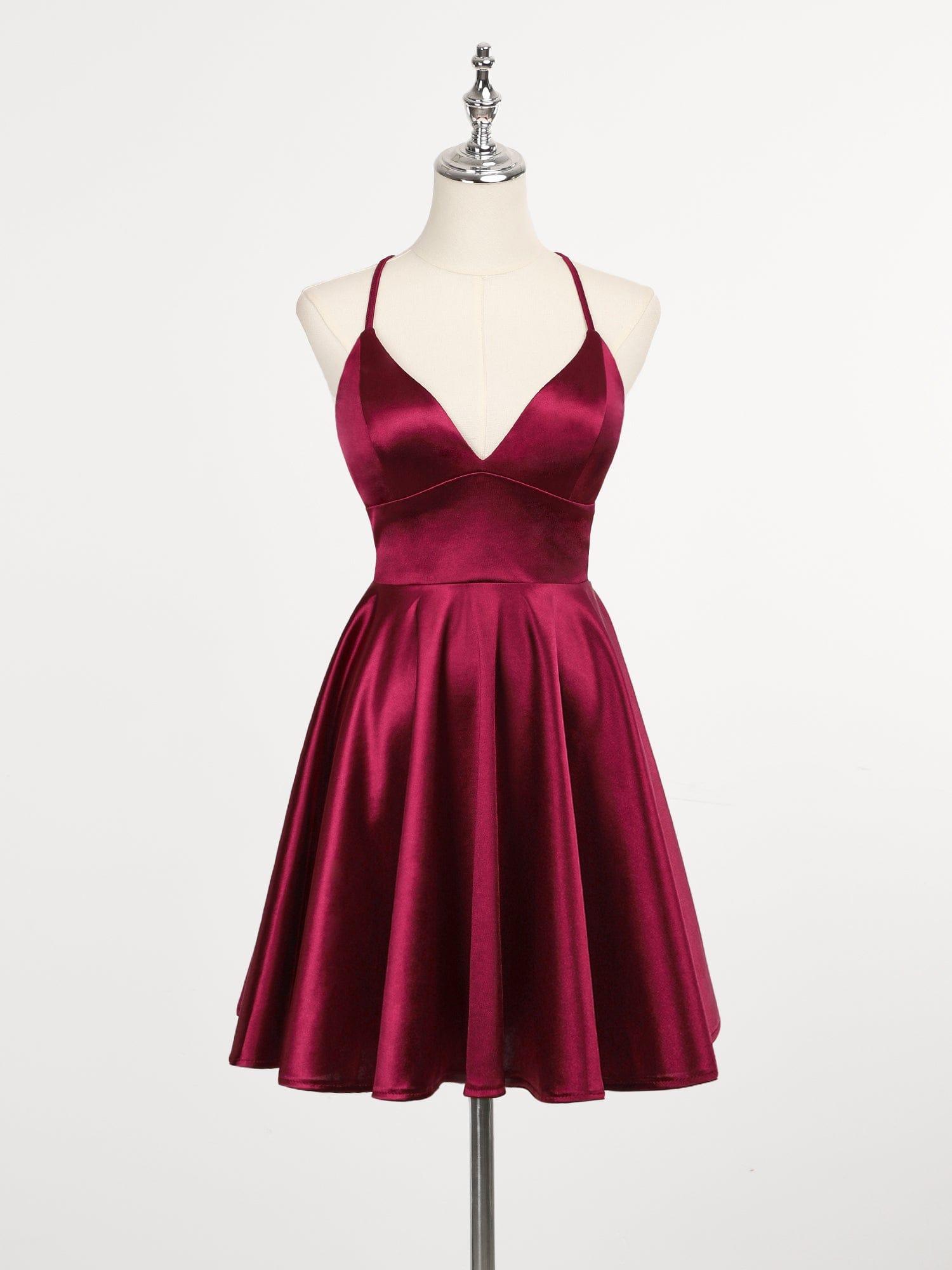 Burgundy Prom Short Dresses Burgundy satin short prom dress, burgundy short  homecoming dress  dresstby