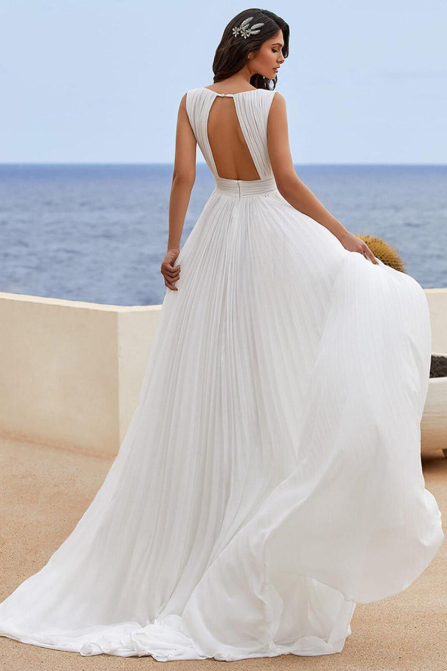 Casual A-Line V-Neck Sleeveless Chiffon Summer Wedding Dress