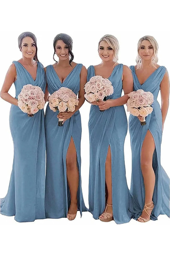 Casual Chiffon V-Neck Sleeveless With Side Slit Bridesmaid Dress