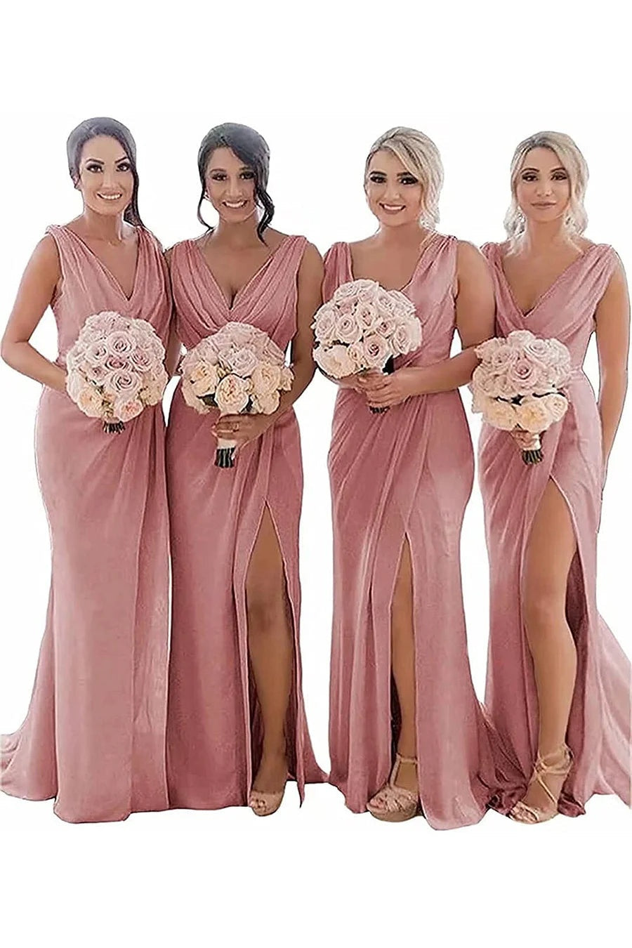 Casual Chiffon V-Neck Sleeveless With Side Slit Bridesmaid Dress