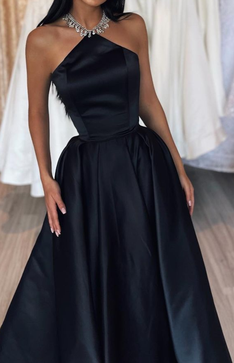 Casual Satin A-Line High Neck Sleeveless Long Prom Dress