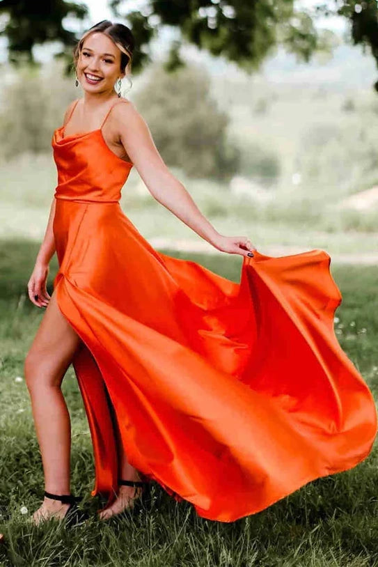 Casual Satin A-Line Sleeveless Long Party Prom Dress