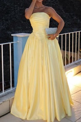 Casual Satin A-Line Sleeveless Ruched Long Party Prom Dress