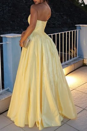 Casual Satin A-Line Sleeveless Ruched Long Party Prom Dress