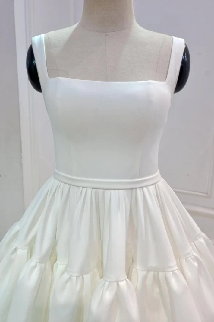 Satin A-Line Square Sleeveless Empire Short Wedding Dress