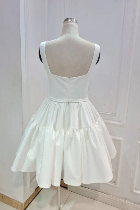 Satin A-Line Square Sleeveless Empire Short Wedding Dress