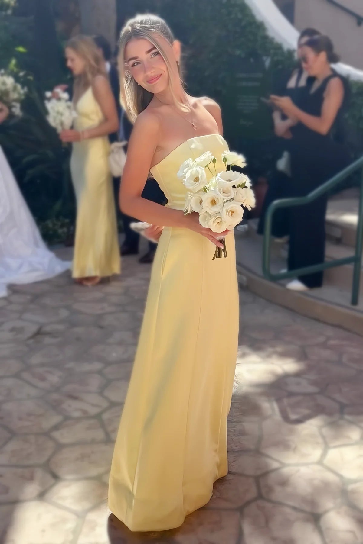 Casual Satin A-Line Strapless Empire Party Prom Dress Movousdress Casual Satin A-Line Strapless Empire Party Prom Dress Movousdress