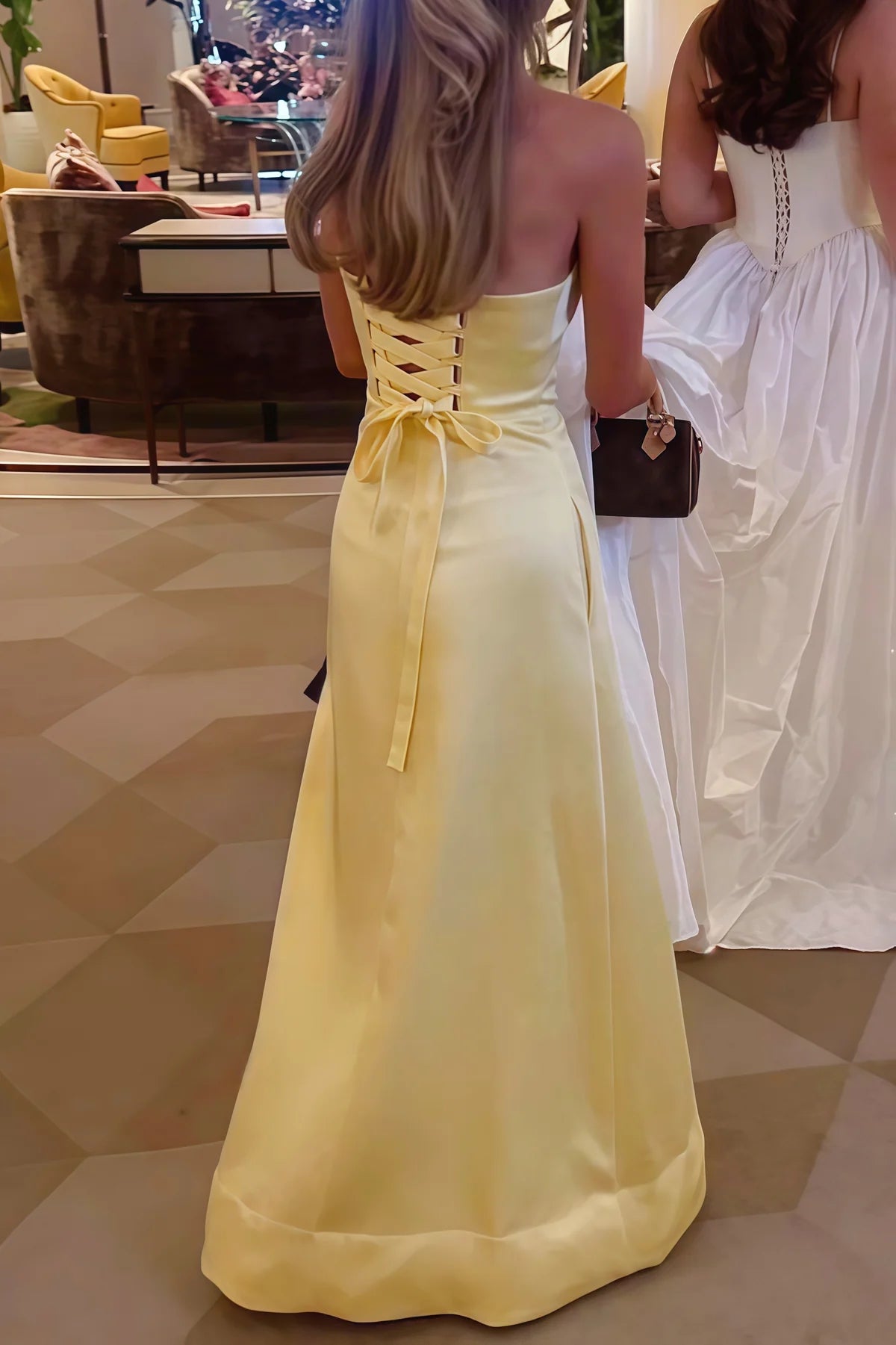 Casual Satin A-Line Strapless Empire Party Prom Dress