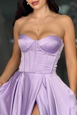 Casual Satin A-Line Sweetheart Strapless With Side Slit Prom Dress