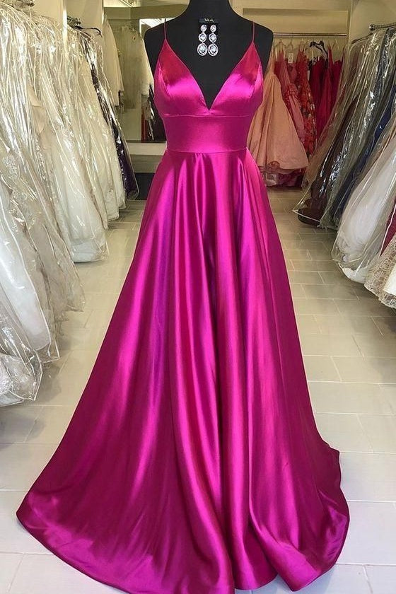 Casual Satin A-Line V-Neck Sleeveless Long Party Prom Dress