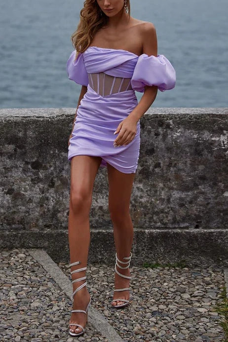 Casual Satin Fitted Off-Shoulder Empire Homecoming Dress