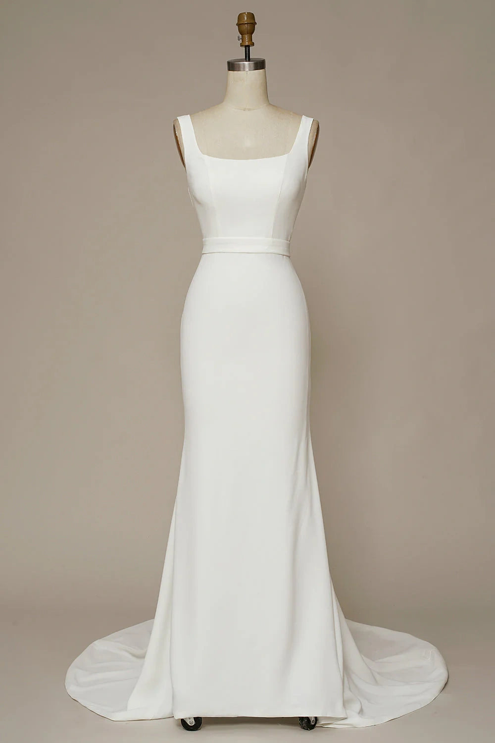 Satin Fitted Square Sleeveless Long Wedding Dress