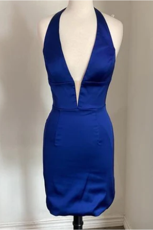 Casual Satin Fitted V-Neck Halter Homecoming Dress