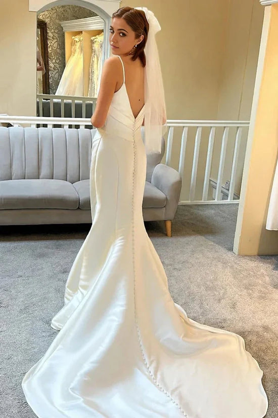 Casual Satin Mermaid Sweetheart Sleeveless Beach Wedding Dress