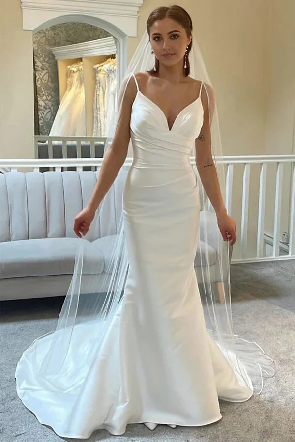 Casual Satin Mermaid Sweetheart Sleeveless Beach Wedding Dress