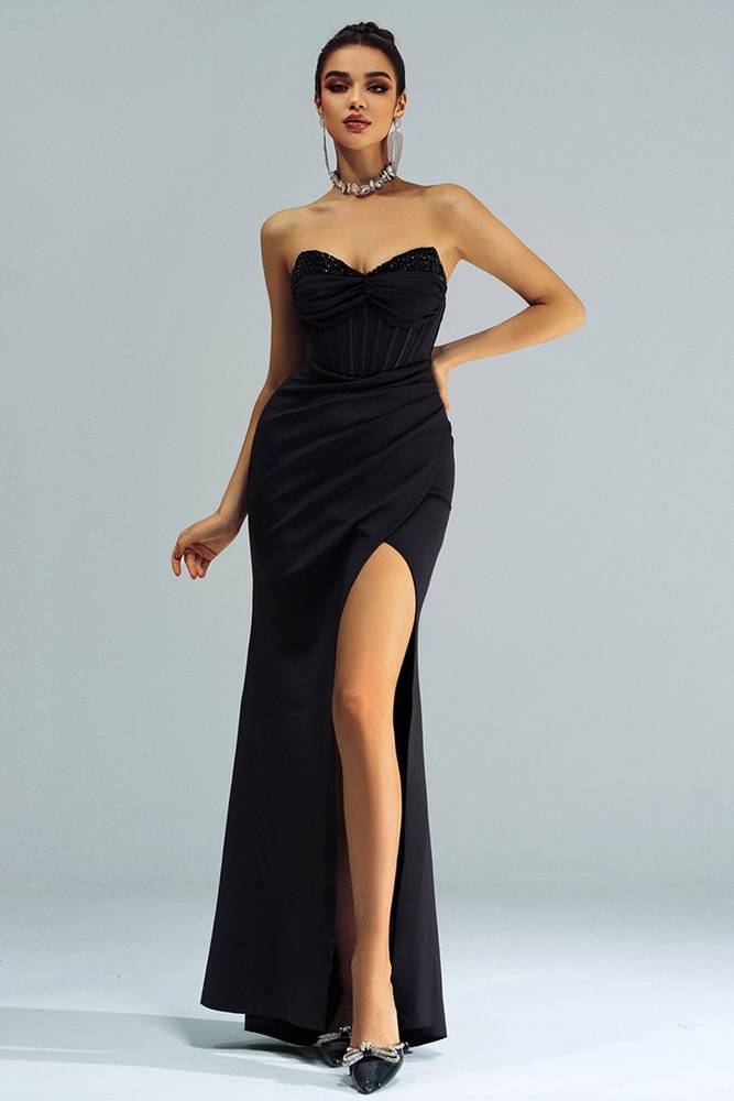 Casual Satin Sweetheart Party Evening Dress With Slit