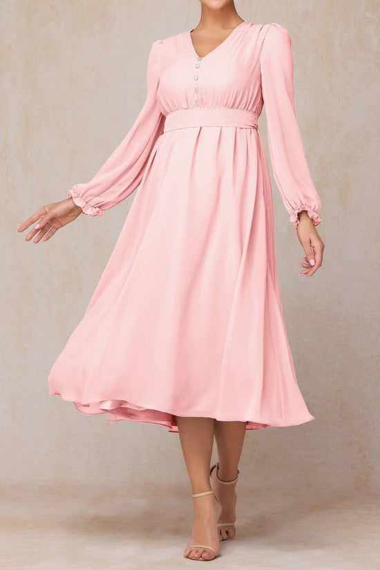 Chic A-Line V-Neck Long Sleeves Chiffon Mother Of Brides Dress