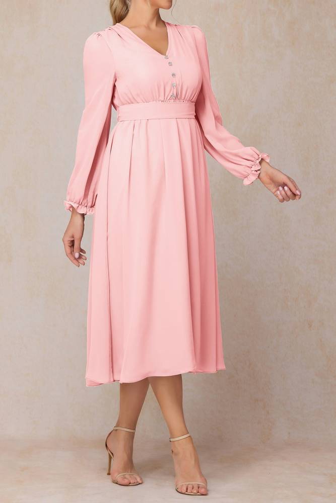 Chic A-Line V-Neck Long Sleeves Chiffon Mother Of Brides Dress