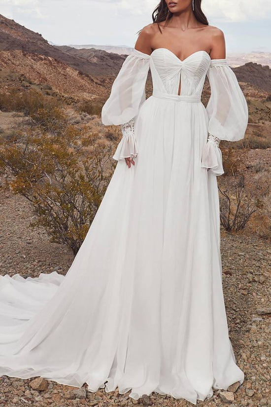 Chic Chiffon A-Line Sweetheart Long Sleeves Empire Wedding Dress