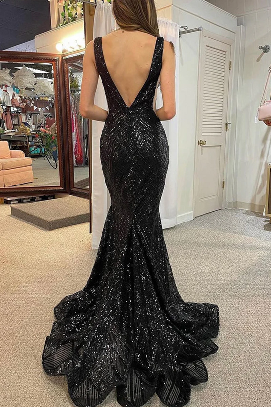 Chic Glitter Trumpet V-Neck Appliques Long Prom Dress