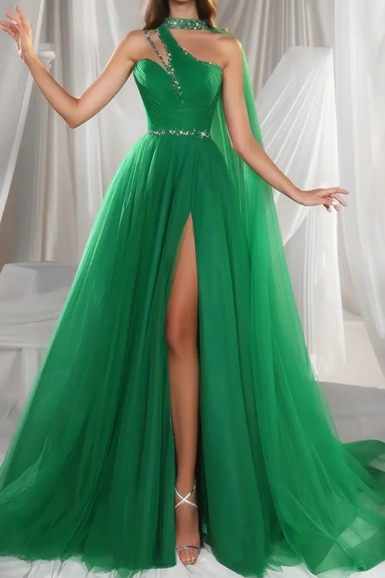 Chic Green Tulle A-Line Sleeveless Prom Dress