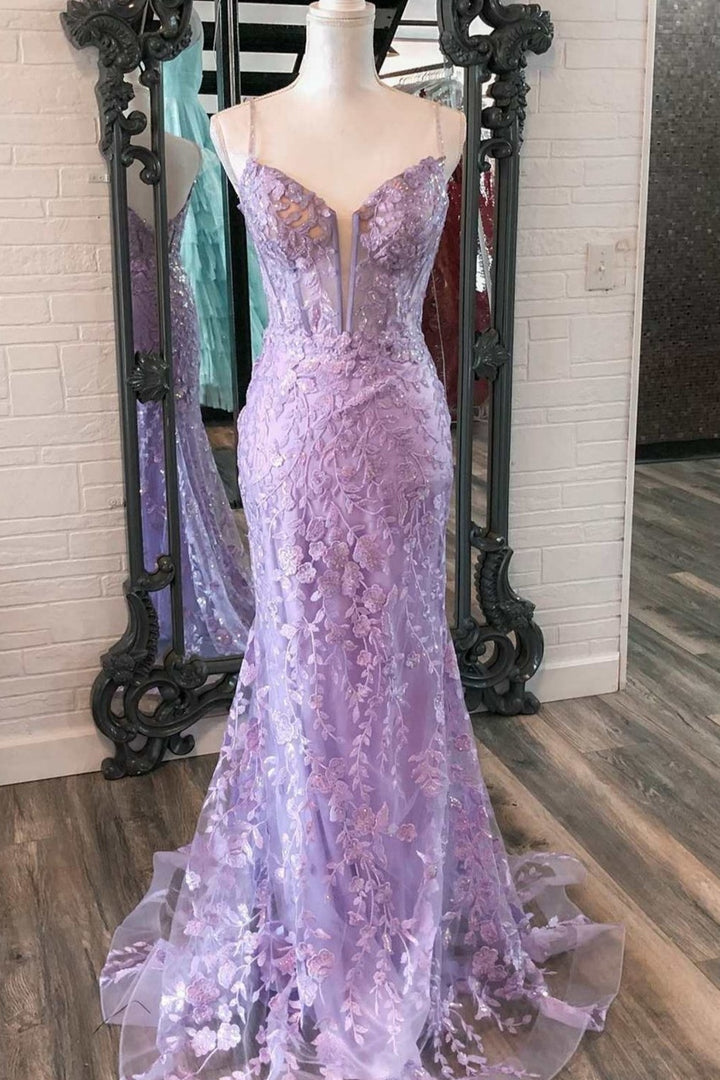 Chic Mermaid Spaghetti Straps Appliques Prom Party Dress