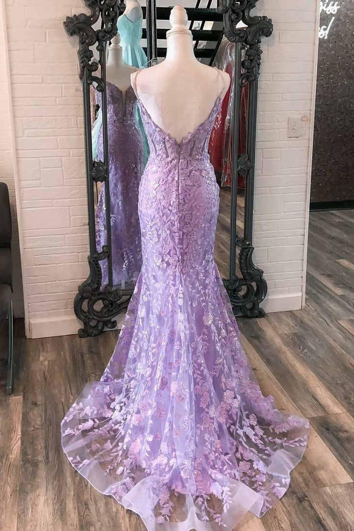Chic Mermaid Spaghetti Straps Appliques Prom Party Dress