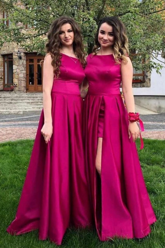 Chic Satin A-Line Scoop With Side Slit Bridesmaid Dress