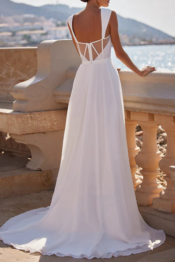 Chic Satin A-Line Sweetheart Empire With Side Slit Summer Wedding Dress