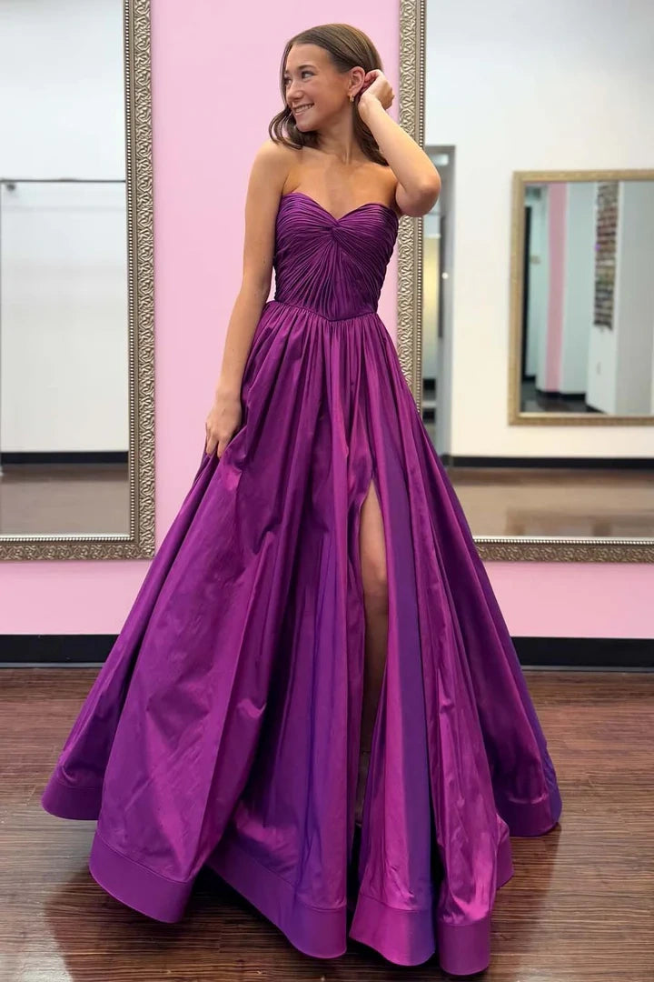 Chic Satin A-Line Sweetheart Long Party Prom Dress