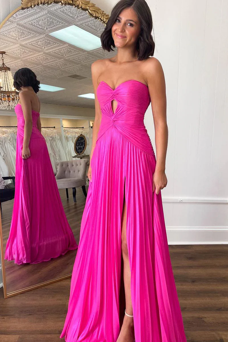 Chic Satin A-Line Sweetheart Strapless Long Prom Dress