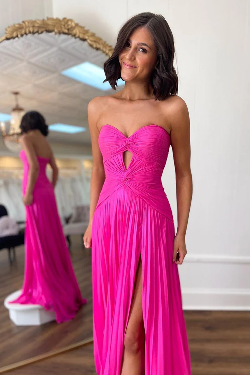 Chic Satin A-Line Sweetheart Strapless Long Prom Dress