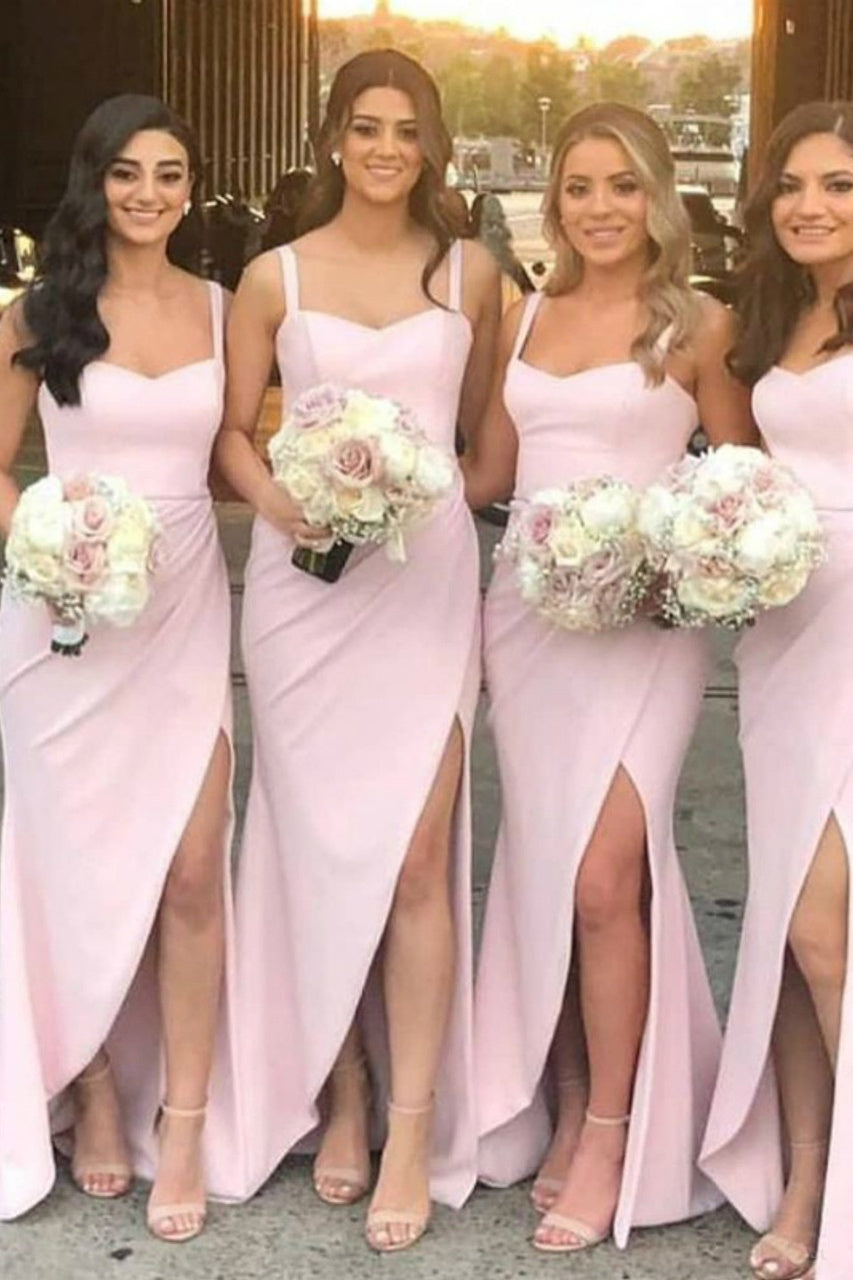 Chic Satin Sweetheart Spaghetti Straps With Side Slit Bridesmaid Dress