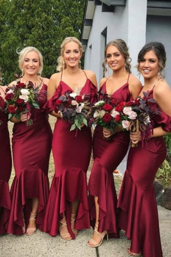 Chic Satin Trumpet V-Neck Off-Shoulder Bridesmaid Dress