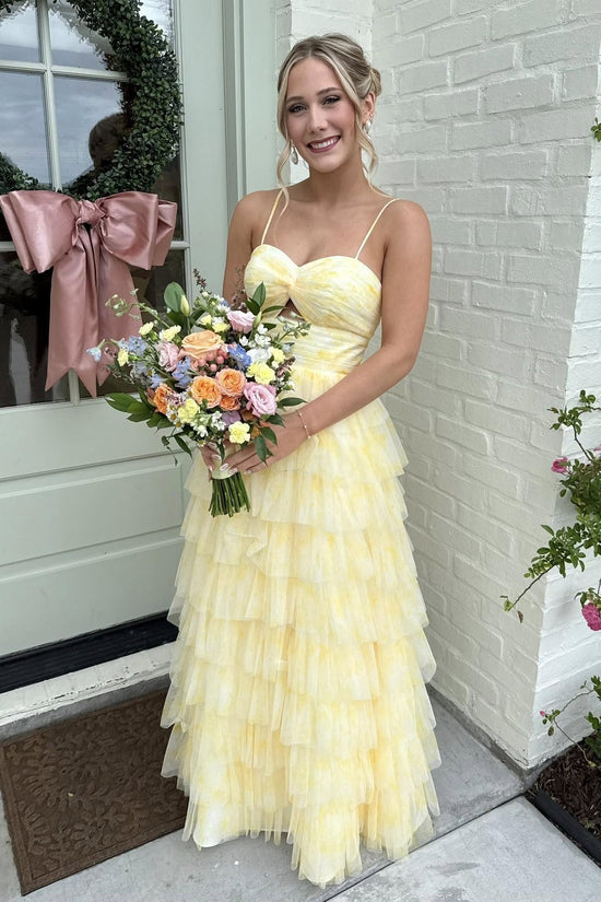 Chic Spaghetti Straps Sweetheart Tiered Tulle A-Line Party Prom Dress