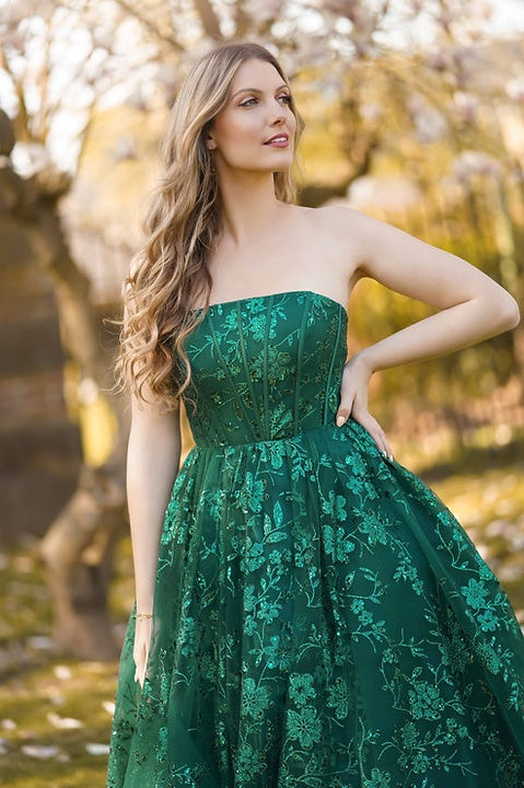 Chic Strapless Empire Lace A-Line Long Party Prom Dress Movousdress Chic Strapless Empire Lace A-Line Long Party Prom Dress Movousdress