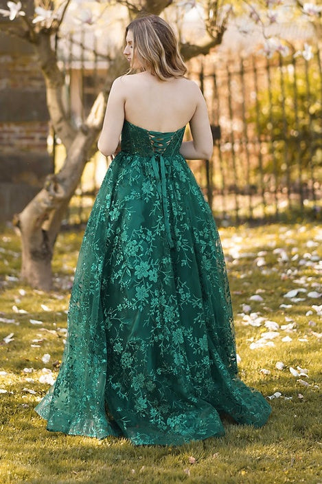 Chic Strapless Empire Lace A-Line Long Party Prom Dress