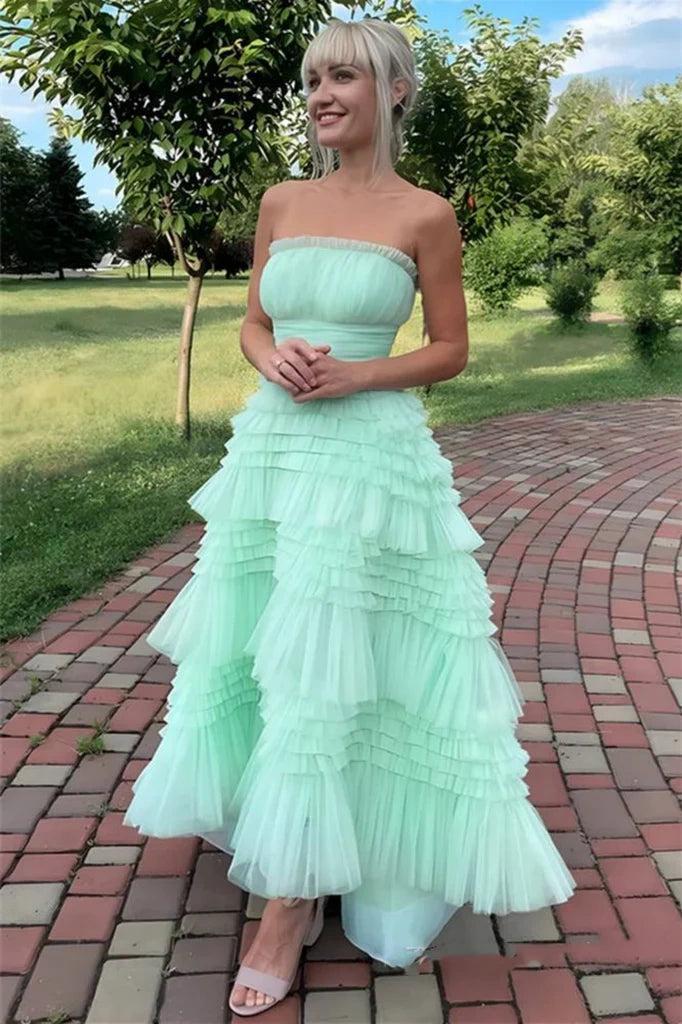 Chic Strapless Empire Tulle A-Line Tiered Party Prom Dress Movousdress Chic Strapless Empire Tulle A-Line Tiered Party Prom Dress Movousdress