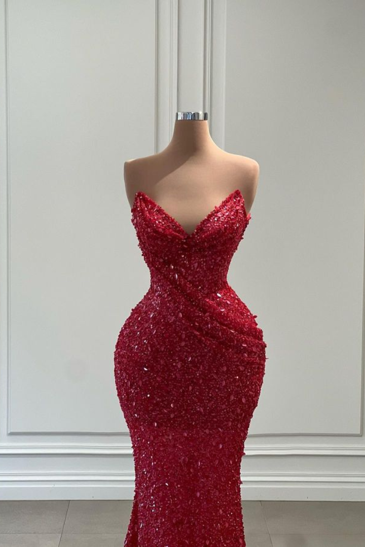 Chic Trumpet V-Neck Strapless Sequins Long Prom Dress