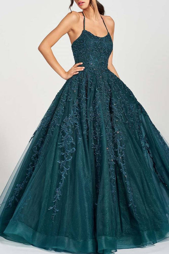 Chic Tulle A-Line Lace Appliques Bateau Strapless Prom Dress