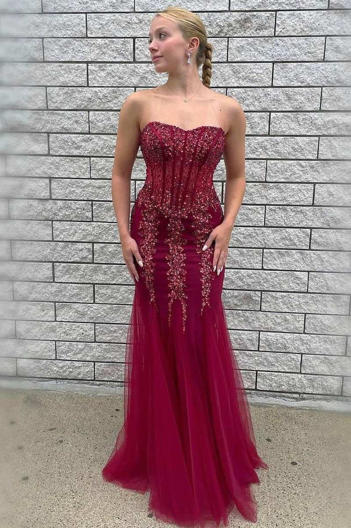 Chic Tulle Trumpet Sweetheart Beaded Sheer Prom Dress