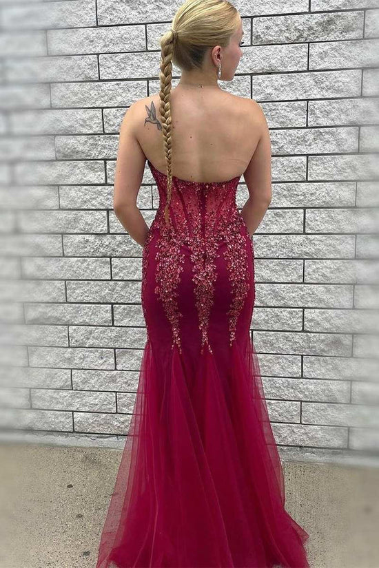 Chic Tulle Trumpet Sweetheart Beaded Sheer Prom Dress