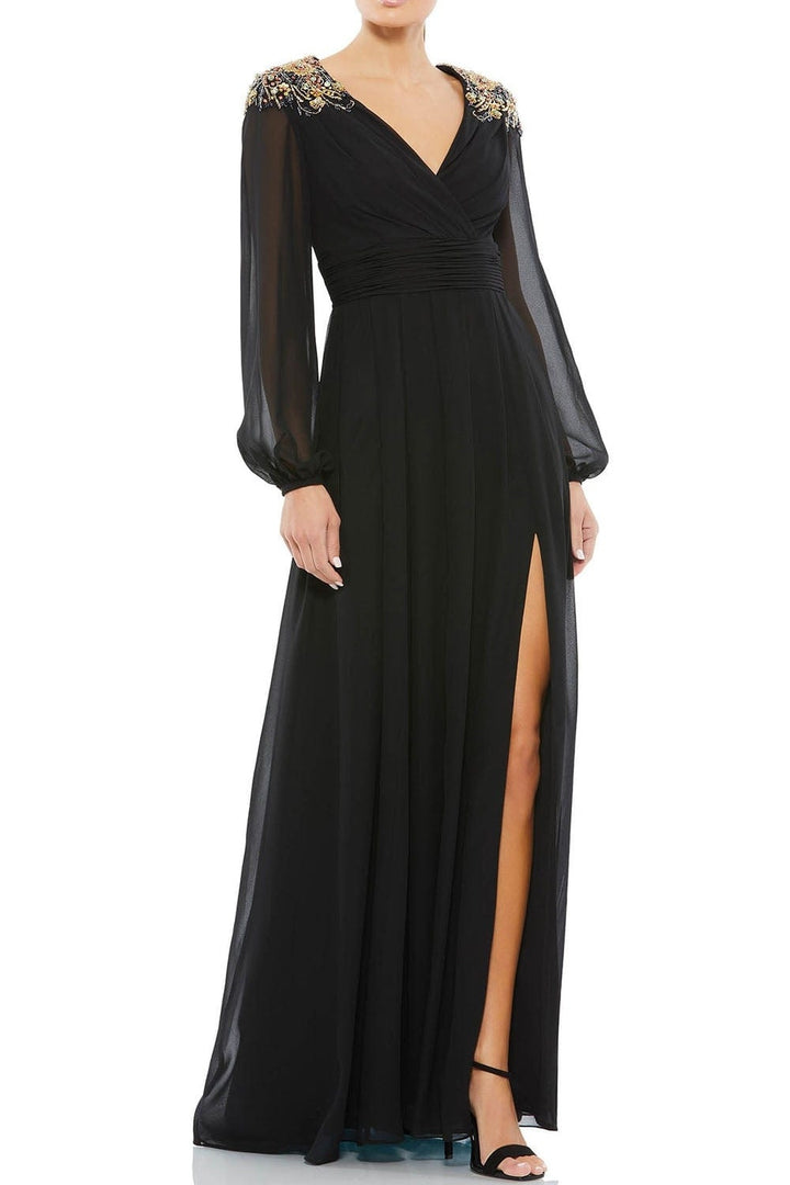 Chiffon A-Line V-Neck Long Sleeves Appliques Mother Of Brides Dress