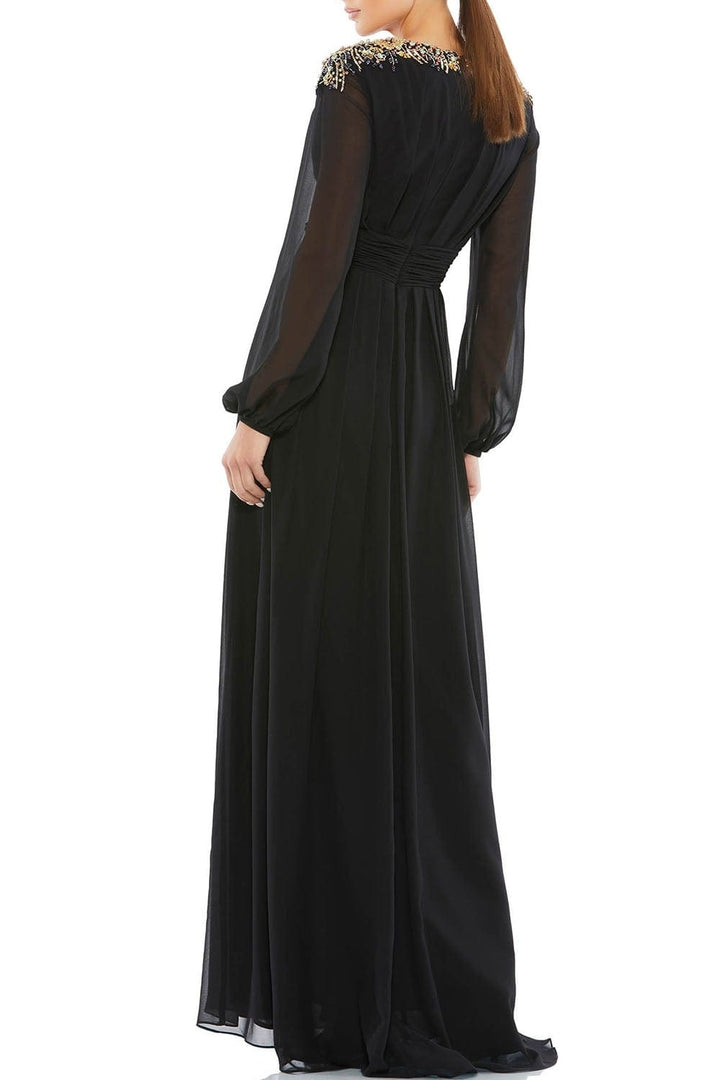 Chiffon A-Line V-Neck Long Sleeves Appliques Mother Of Brides Dress